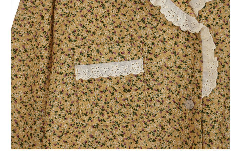 韓國 ULLALA - 活力暖黃碎花長袖睡衣-(兩件式)-黃 (FREE)