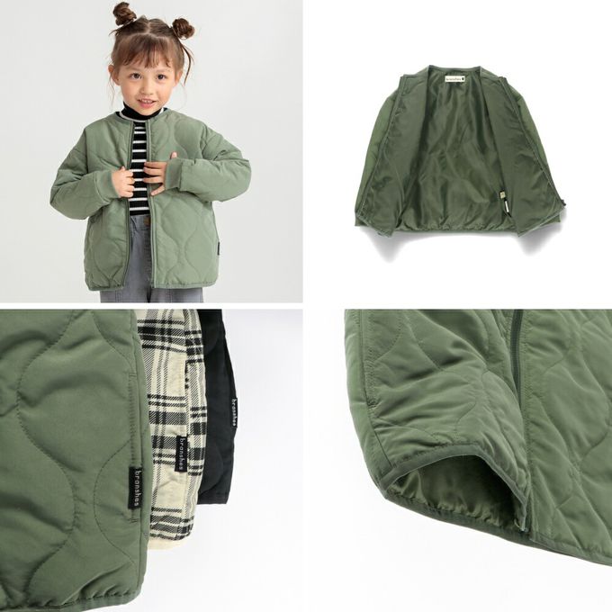 日本 BRANSHES - 簡約波浪絎縫無領休閒外套-格紋-灰白