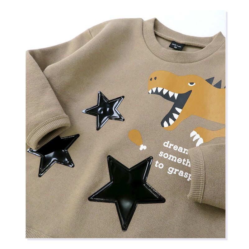 日本 ZOOLAND - 恐龍立體星星裏起毛長袖上衣-藍