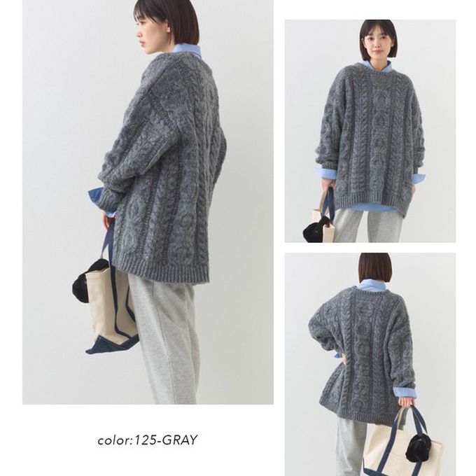 日本 OMNES - 季節感麻花編蓬鬆感針織上衣-深灰