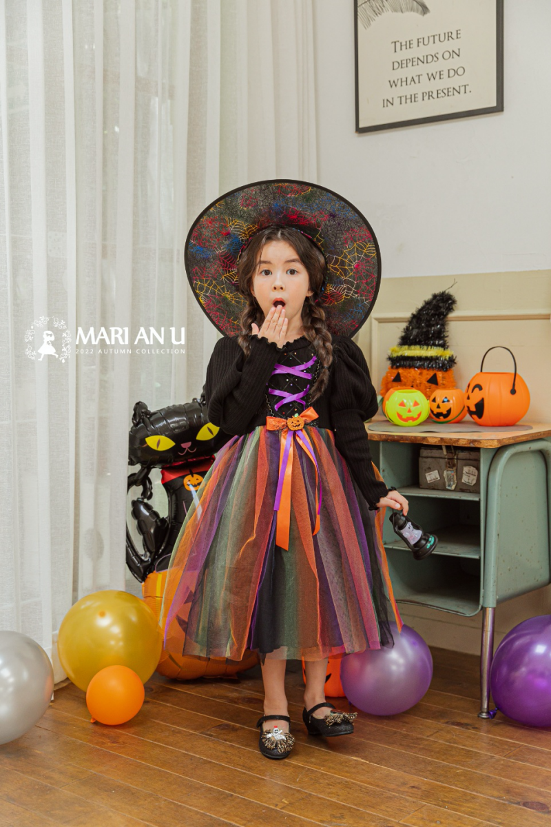 韓國 Mari an u - 萬聖節多彩網紗魔女洋裝