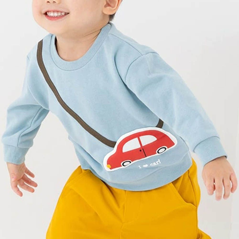 立體小包縮口長袖上衣-車車-水藍