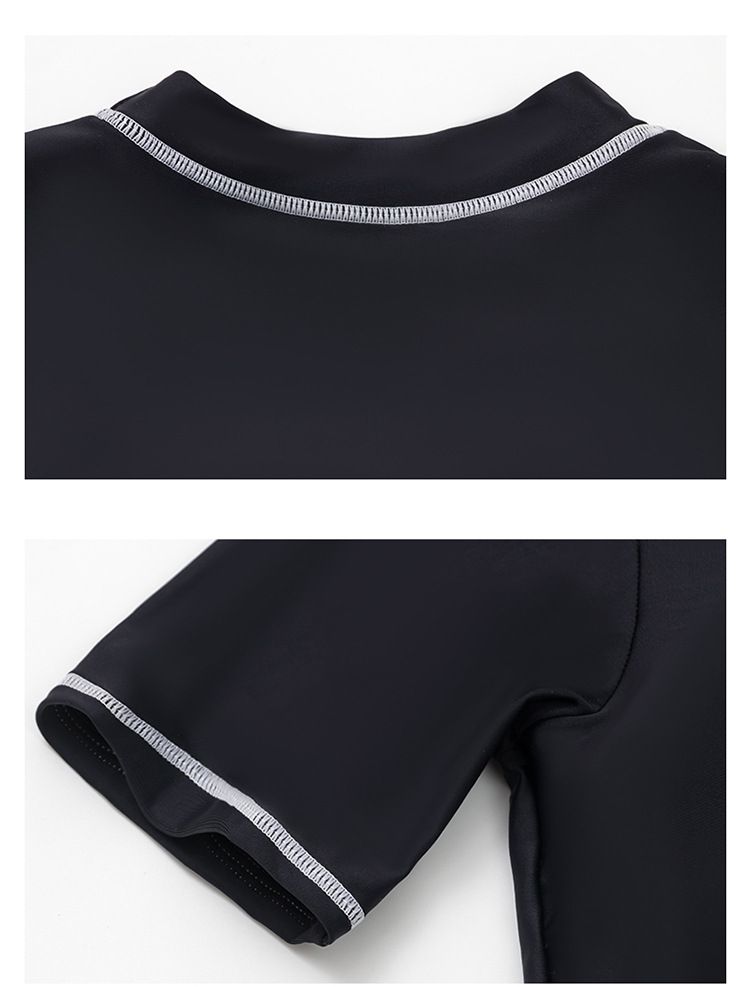 大童女孩運動風短袖泳衣套裝 (二件組)-WOW-黑色-上衣+褲裙