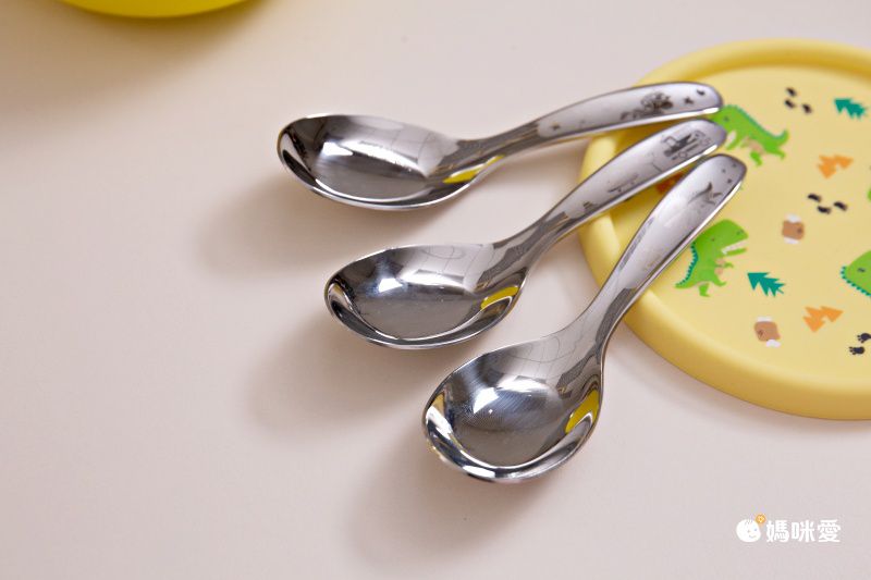 KOM - 童趣便當袋-3入組+316不鏽鋼兒童平底匙-3入組-獨角獸/恐龍/汽車 各一