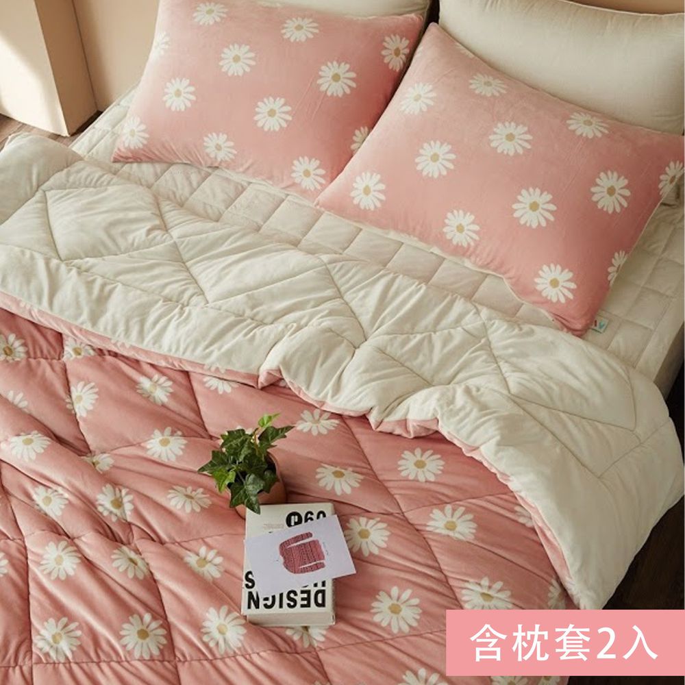 韓國 Nubizio - 超細纖維雙面毛絨款棉被組-小花 (雙人(180X210cm)，枕套50X70cm)-含枕套2入
