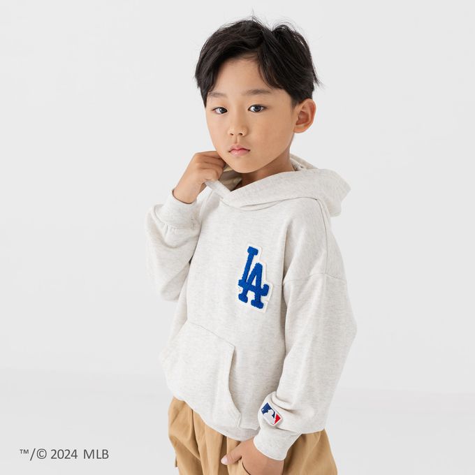 日本 Chil2 - MLB聯名 運動風裏毛帽T-洛杉磯道奇-燕麥灰