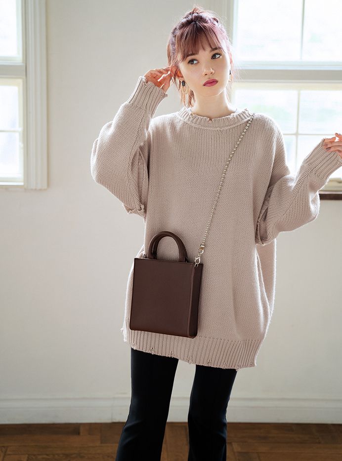 日本 GRL - 前後兩穿排扣抽鬚針織上衣-白