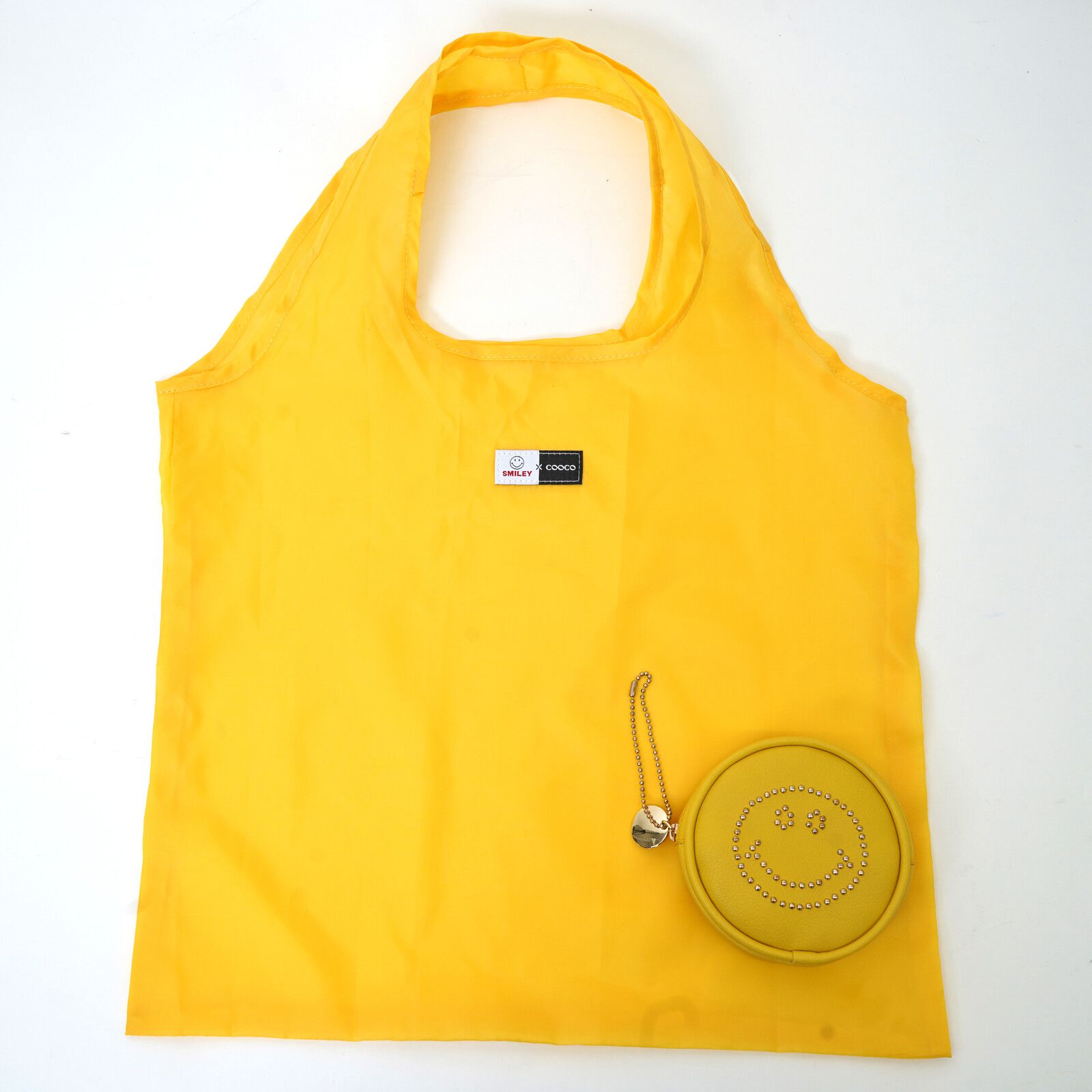 日本 COOCO - SMILEY聯名款 可收納環保袋/購物袋-陽光黃 (W42*H39cm)