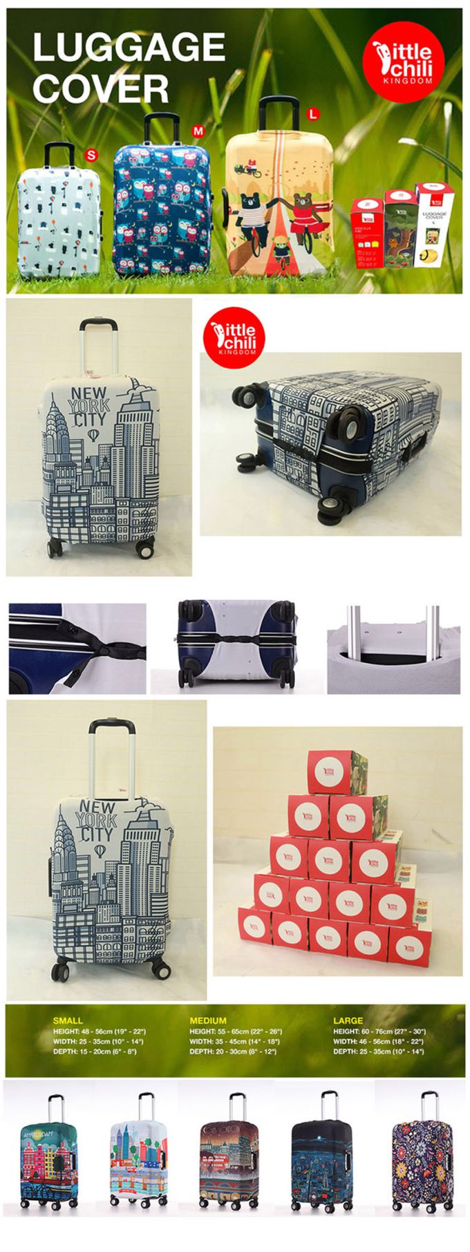 little chili - 繽紛行李箱套M-紐約黑白-24吋 -高60 寬40 厚度25cm