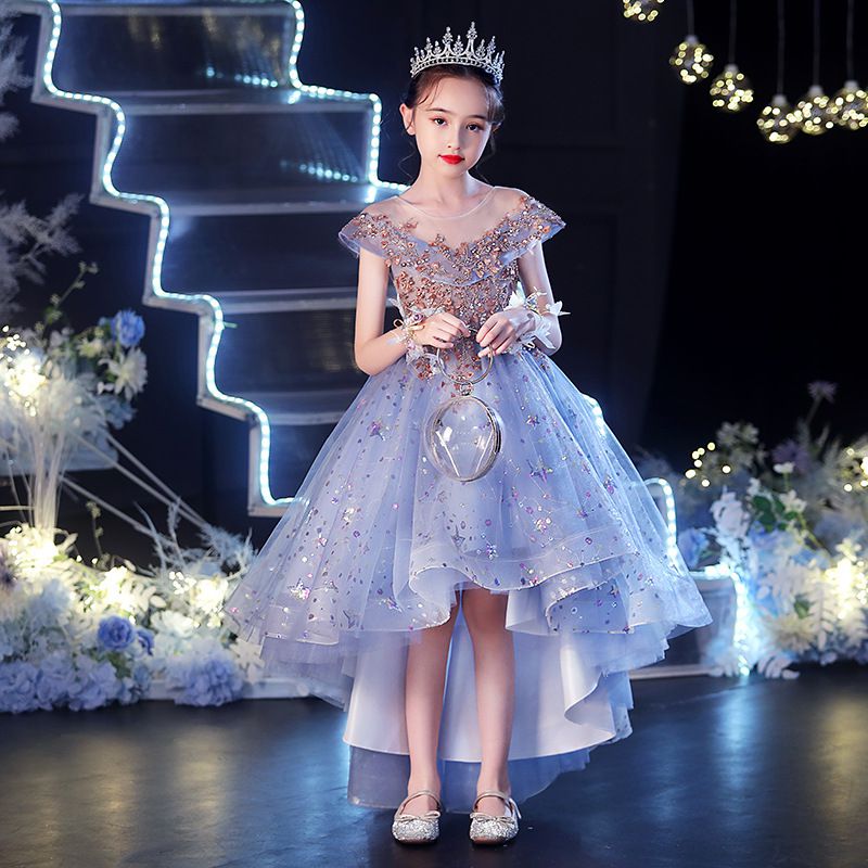 唯美星空卡肩式禮服-拖擺款-紫色