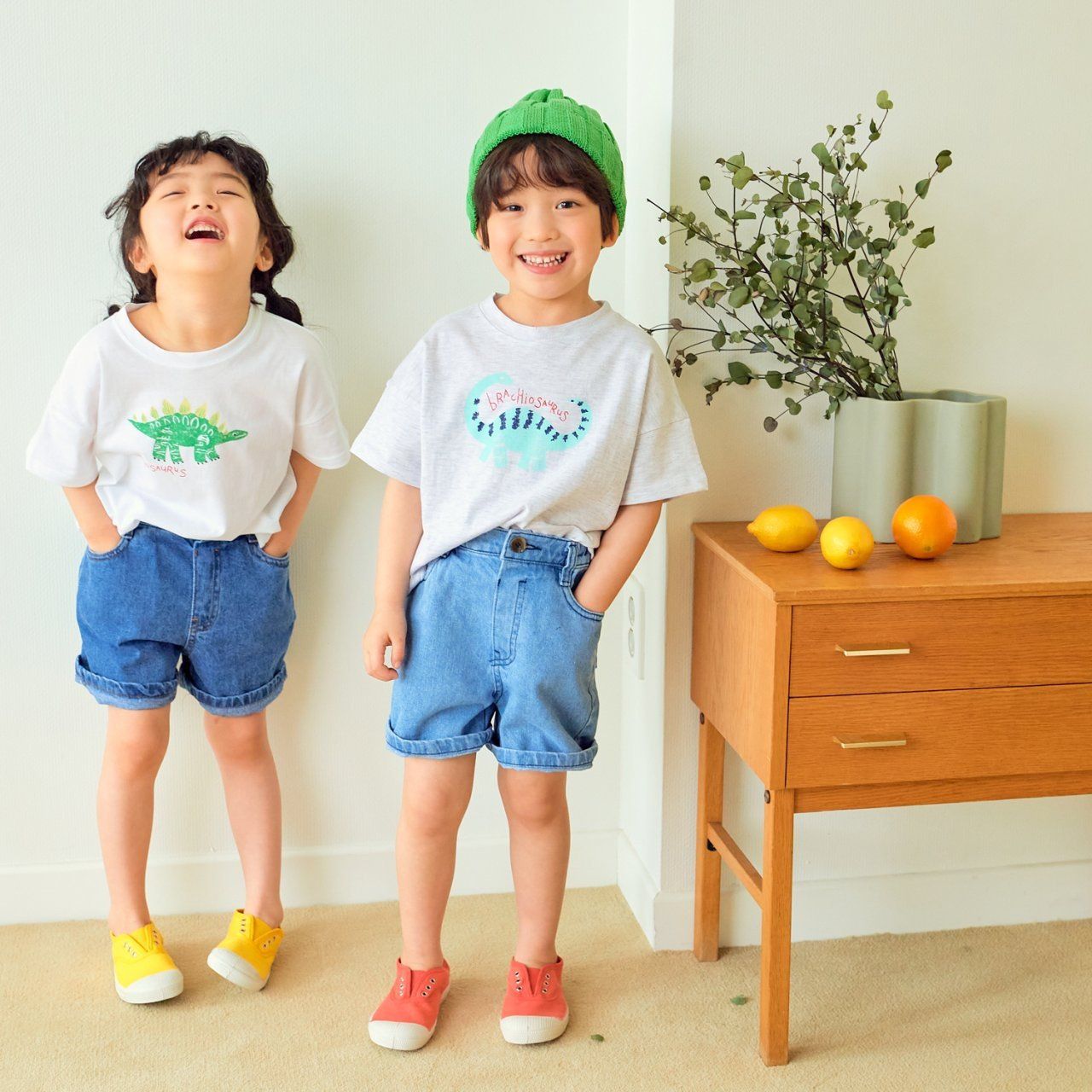 韓國 Hanab - 恐龍純棉T-淺灰