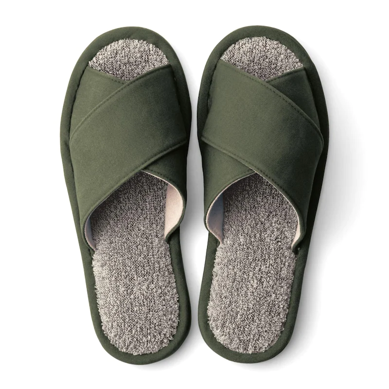 日本千趣會 - 棉麻透氣舒適小絨毛室內拖鞋-墨綠 (23-25cm)