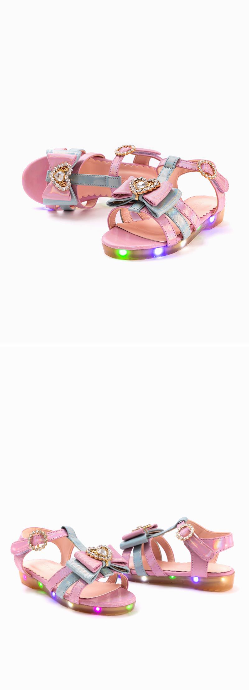 韓國 OZKIZ - (LED燈)水晶愛心蝴蝶結魔鬼氈涼鞋