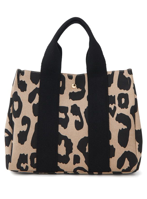 日本 GRL - 率性帆布豹紋托特包/手提包 (F)