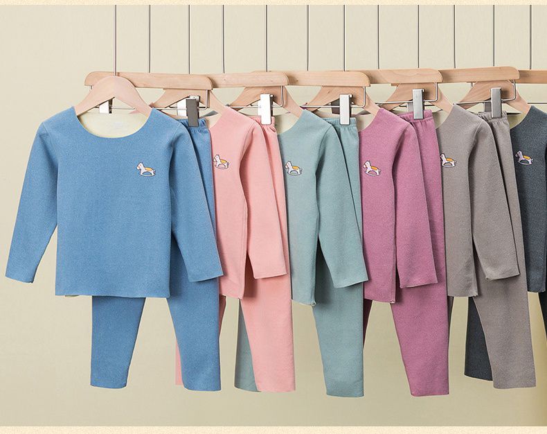 德絨圓領無痕長袖家居服套裝/睡衣-變色木馬-淺藍色