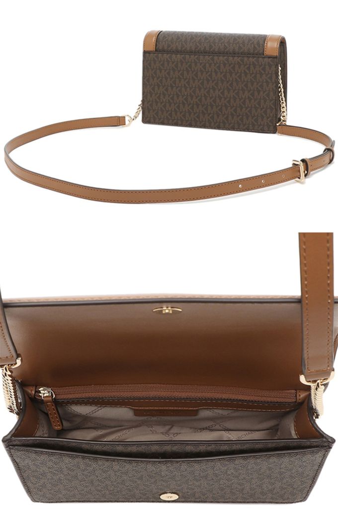 MICHAEL KORS - 滿版LOGO翻蓋皮革斜背包 (咖啡)