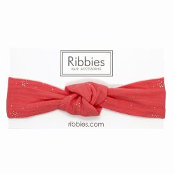 英國 Ribbies - 兒童寬版扭結髮帶-珊瑚紅銀點點