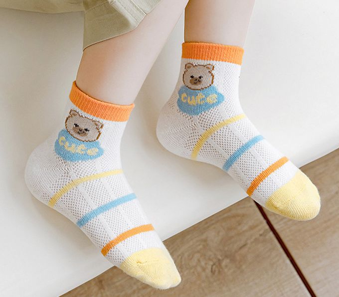 小熊條紋網眼短筒棉襪