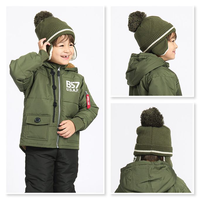 日本 ZOOLAND - 百搭蓋耳針織保暖毛帽-簡約標籤-軍綠