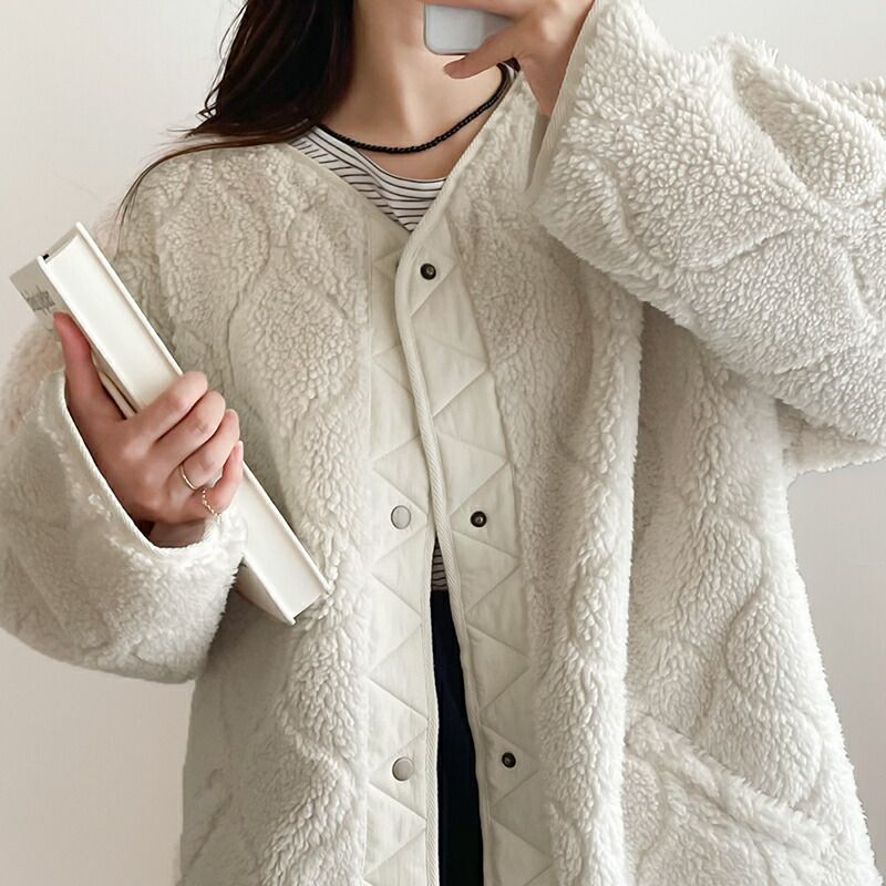 日本 Classical Elf - 寬版絎縫短絨毛呢外套-黑