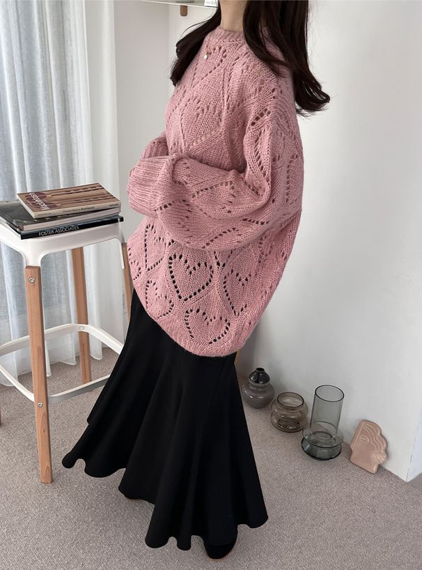 日本 GRL - 愛心鏤空針織上衣-粉紅 (F)