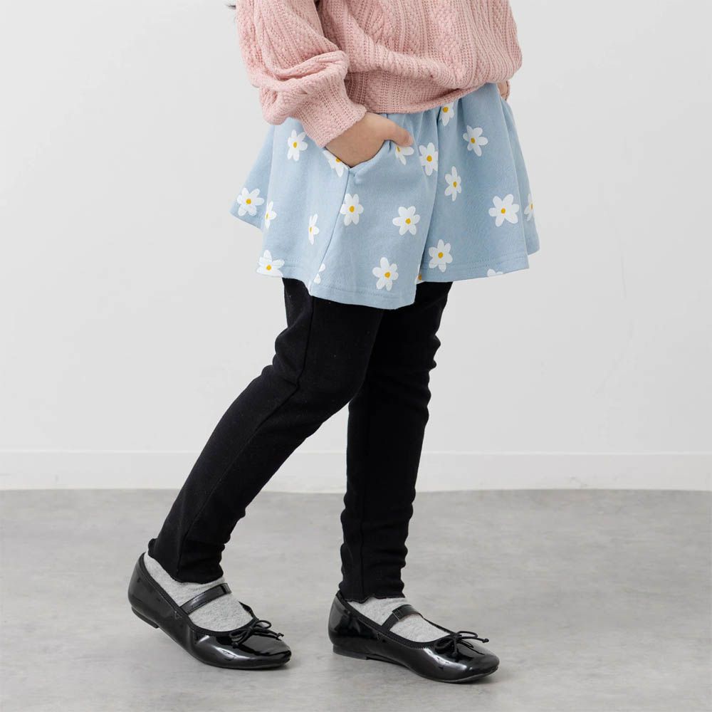 舒適彈性印花褲裙-小白花-水藍