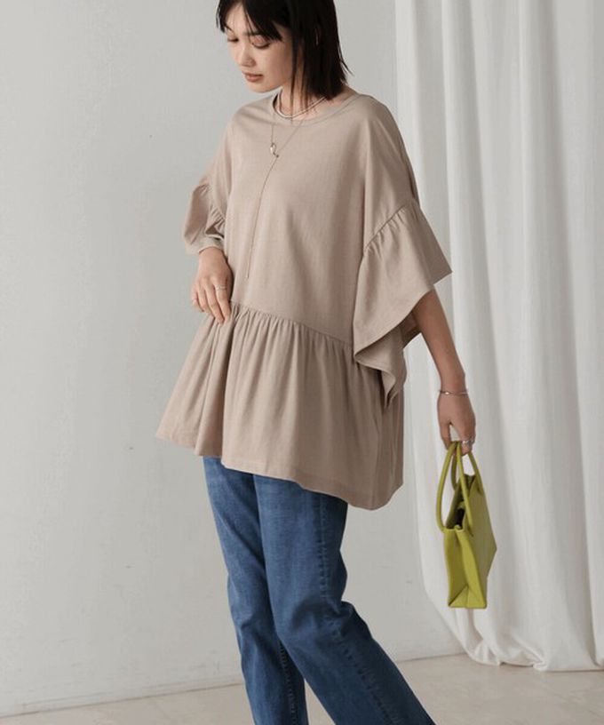 日本 Bab - 透氣嫘縈飄逸大寬袖上衣-黃綠