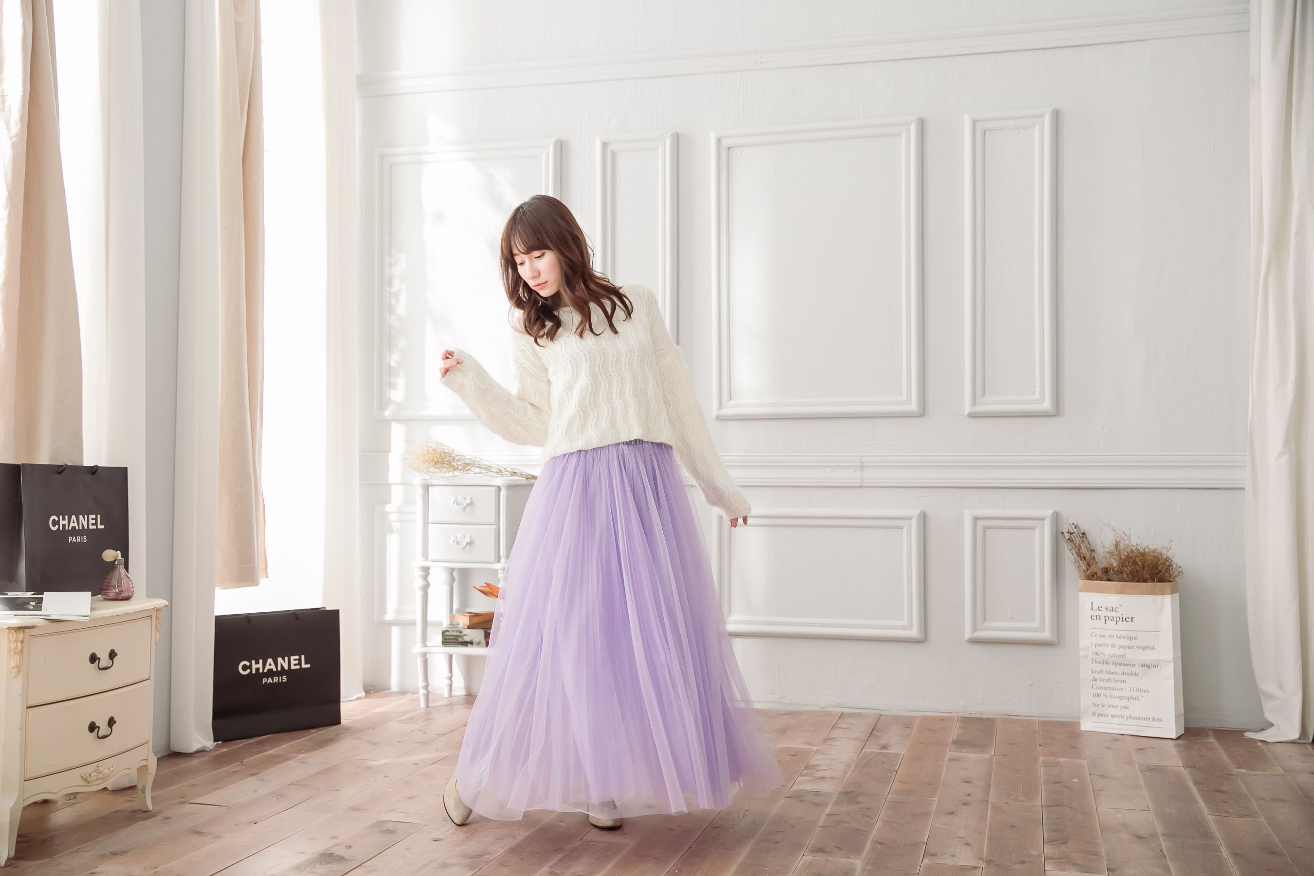 Peachy - 獨家訂製綿柔法式浪漫三層蓬紗裙-三層蓬版-薰衣草紫 (F)