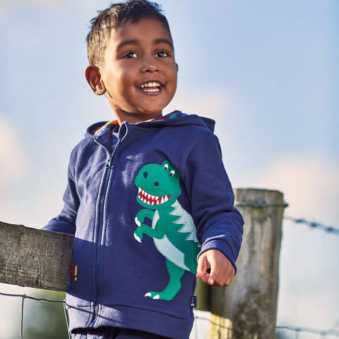 英國 JoJo Maman BeBe - 100%純棉保暖連帽外套-帝王暴龍