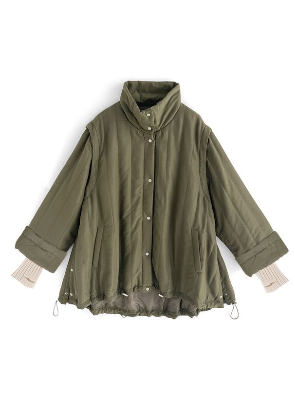 日本 GRL - 袖可拆時尚抽繩羽絨外套(背心二穿)-軍綠 (F)