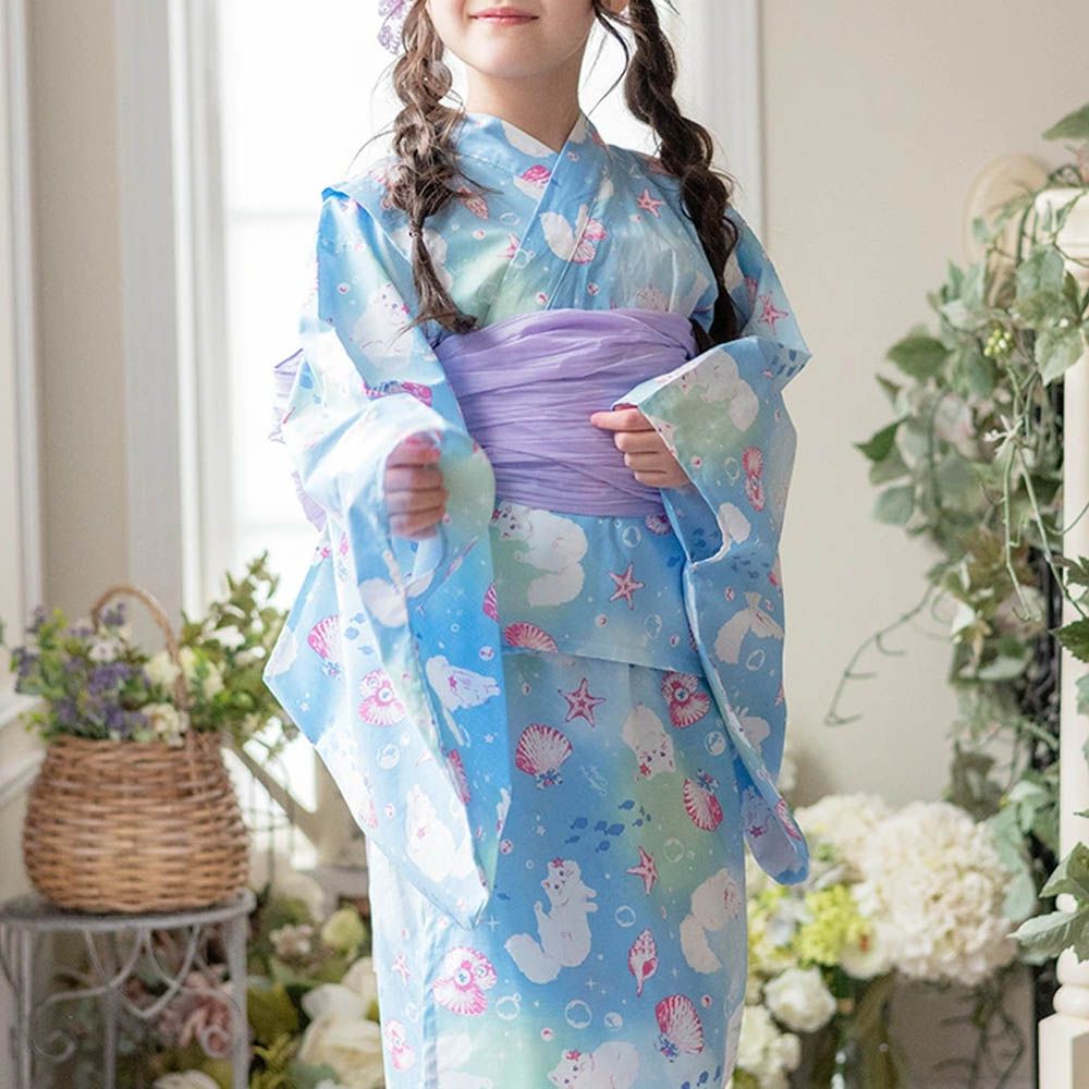 夢幻2way純棉兵兒帶浴衣(可當洋裝)-波斯貓-水藍