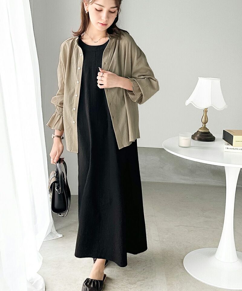 日本 Classical Elf - 慵懶2WAY皺縮木耳領長袖上衣-冰河藍