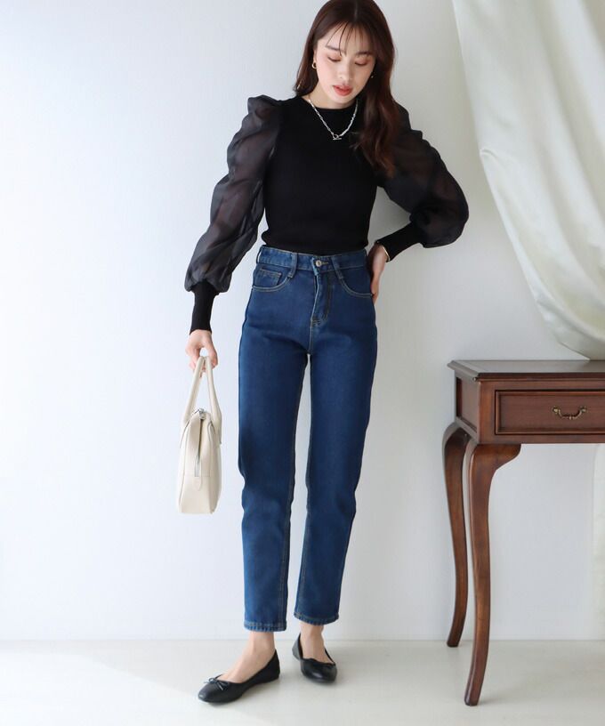 日本 BLUE EAST - 氣質薄紗抓皺長袖上衣-灰