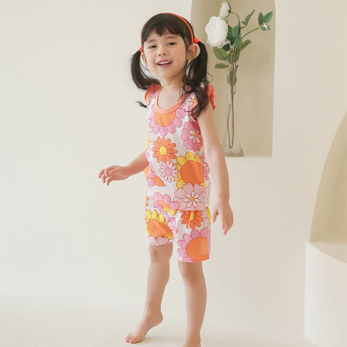 正韓 Puco - 超優質嬰幼兒/兒童無袖100% 有機棉家居服/睡衣-花花世界