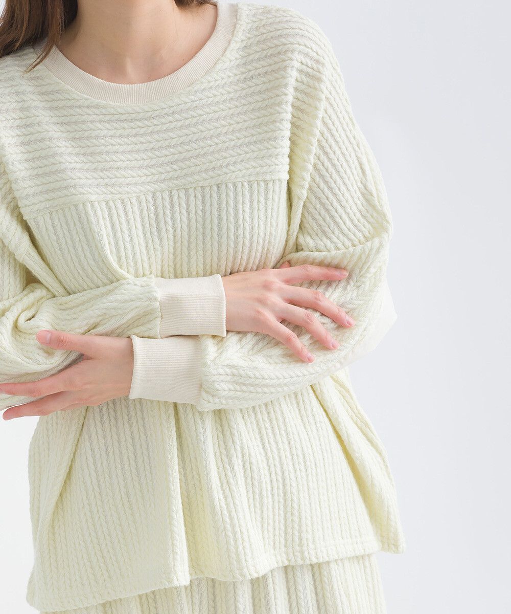 日本女裝代購 - 拼接撞色寬袖麻花針織上衣-灰