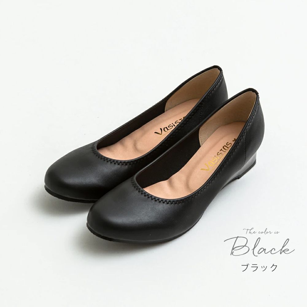 日本女裝代購 - 日本製 仿皮柔軟休閒楔形跟鞋-黑