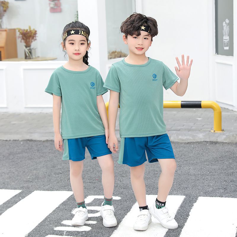 兒童速乾網眼短袖運動套裝-Sport籃球-淺灰色