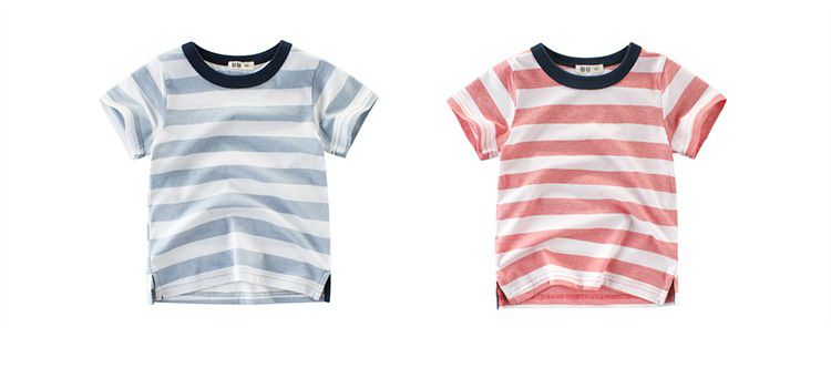 短袖棉T-條紋-紅色