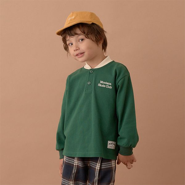 日本 b-ROOM - 運動風立領長袖Polo衫-深藍x棕