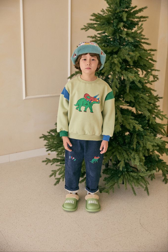 韓國 Mimico - (內磨毛)角龍圖印大學T-綠