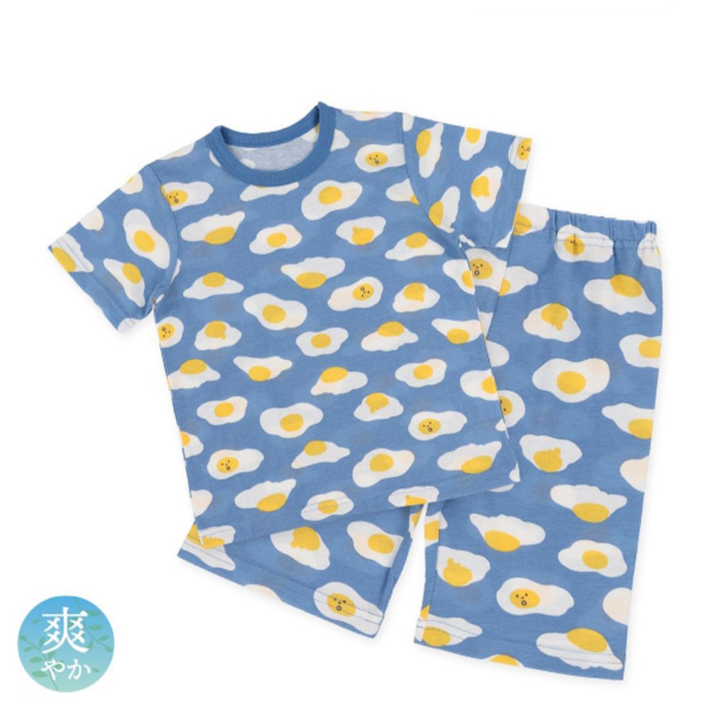 涼爽短袖睡衣/家居服套裝-荷包蛋-藍