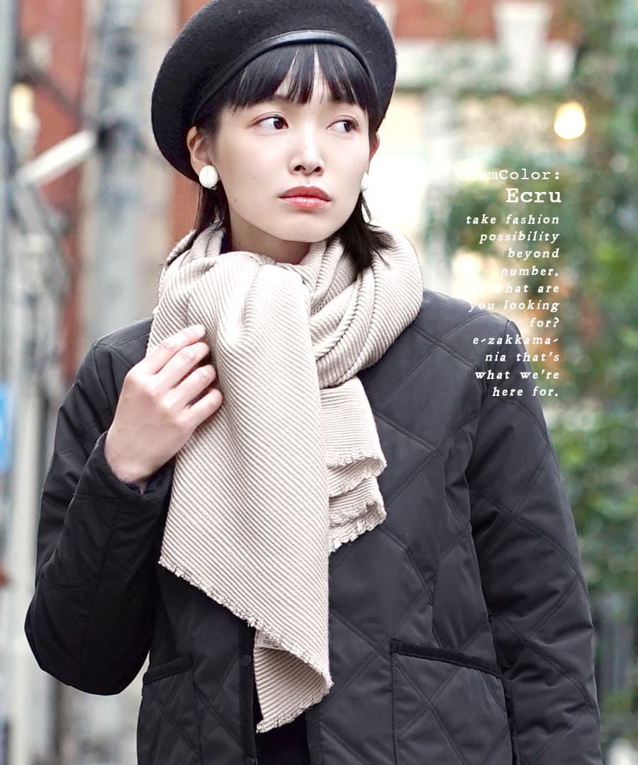 日本 zootie - 立體斜坑羅紋針織圍巾-米