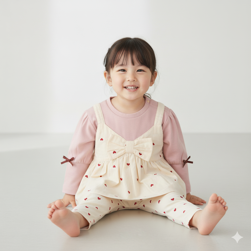 長袖假兩件T恤--粉紅色