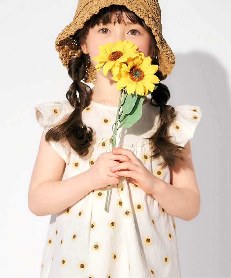 日本 apres les cours - 質感刺繡印花無袖上衣-向日葵-米白