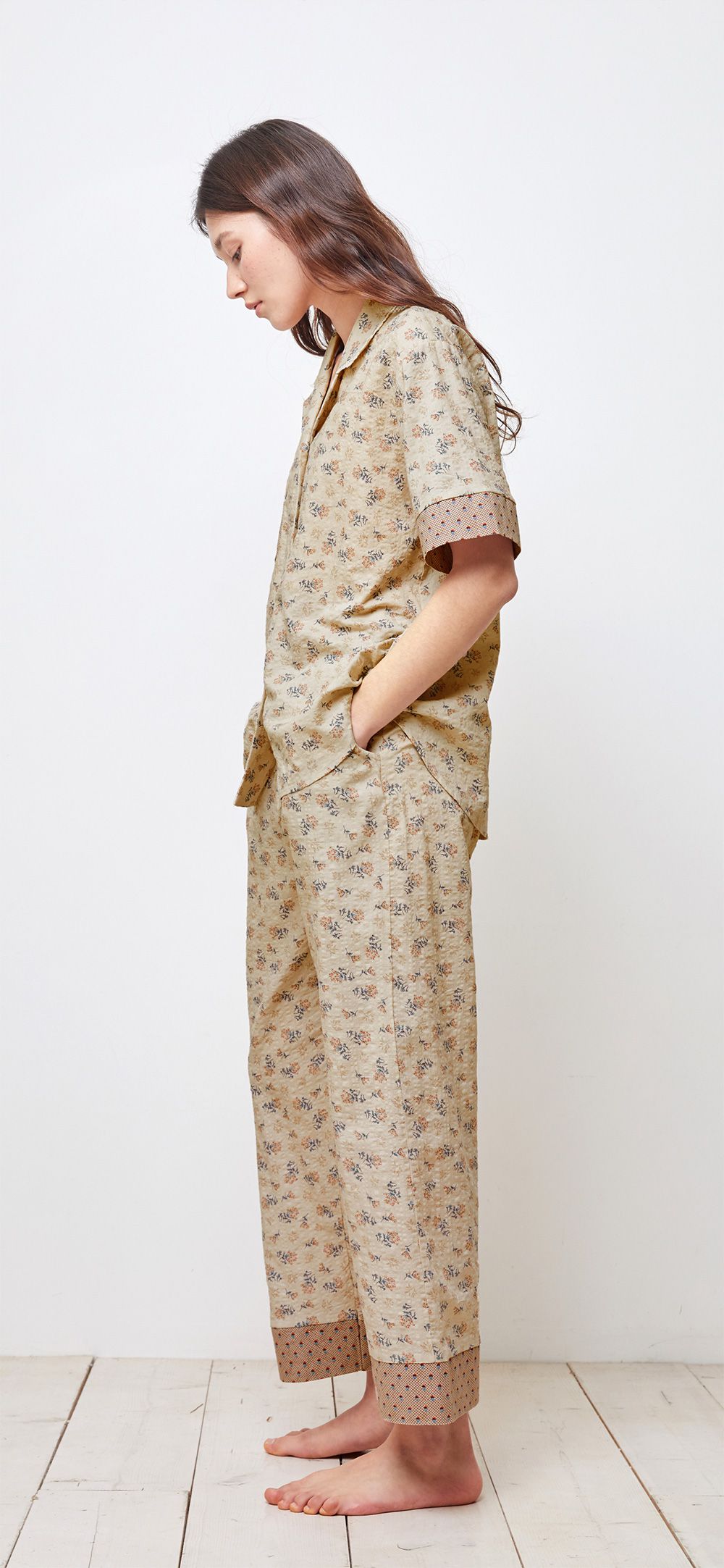 韓國 ULLALA - 復古碎花長褲睡衣(兩件式) (FREE)