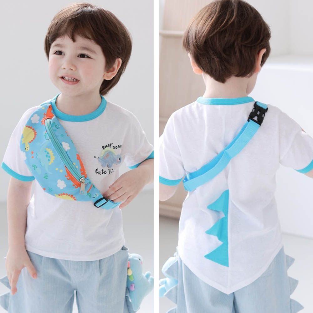 (附包包)恐龍角角造型短袖上衣-水藍