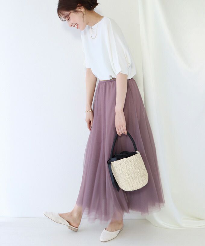 日本 BLUE EAST - 飄逸顯瘦多層次紗裙-粉紫