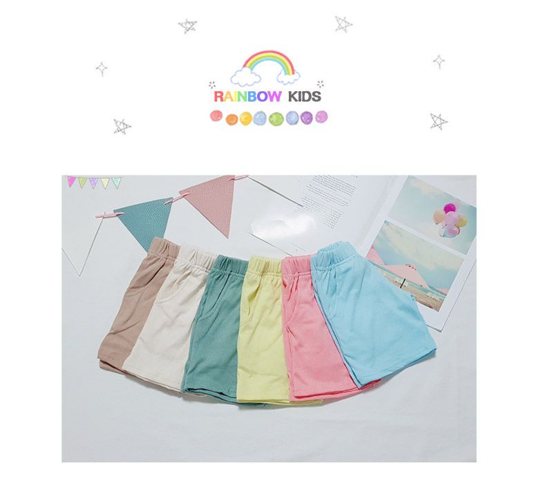 韓國 Rainbowkids - 20支純棉馬卡龍色5分褲-天空藍