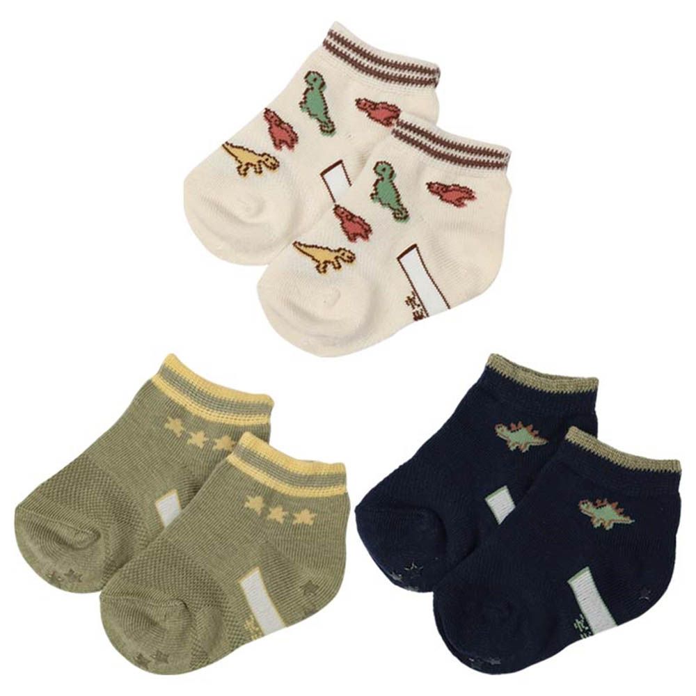 踝襪3雙組--恐龍-米白色 (9~14cm)