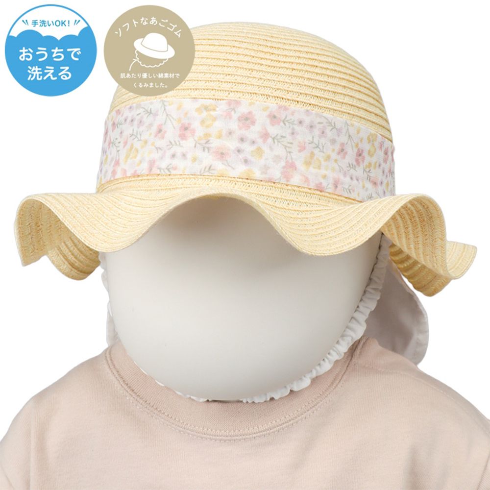 波浪邊帽 可洗可折疊-小花蝴蝶結-粉紅色